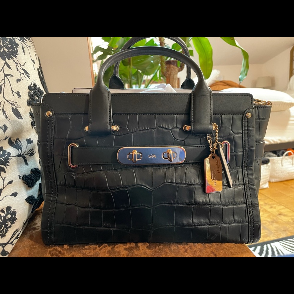 Leather embossed croc Coach bag with crossbody